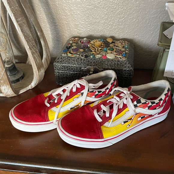 Vans Old Skool Red checkerboard flame Size 7 - Picture 6 of 8